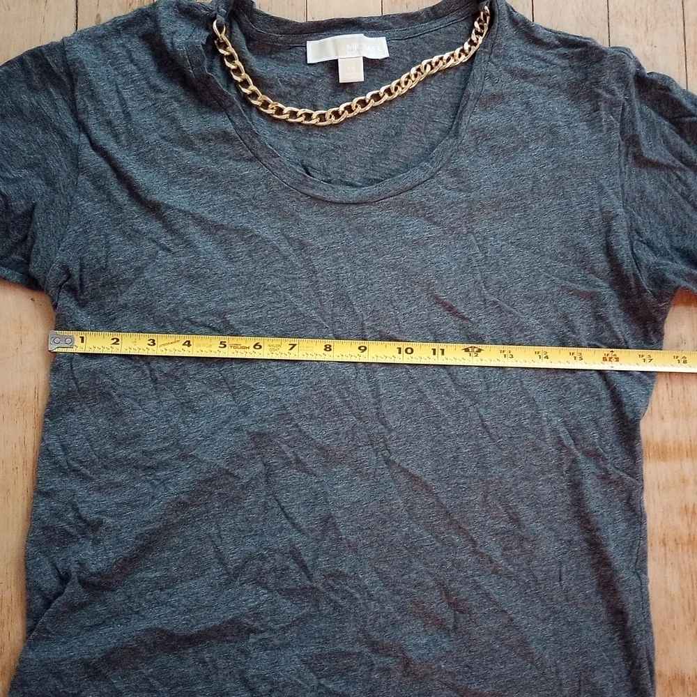 Michael Kors 100% Cotton Charcoal Top with Gold Chain Accent Size XS